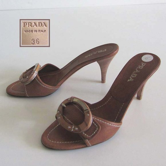Prada Shoes - PRADA brown wooden buckle slide sandals 36 / 6 US